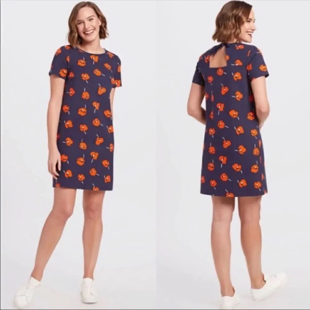 Draper James L Gorgeous Navy with Red Coral Poppies Short Sleeve Dress